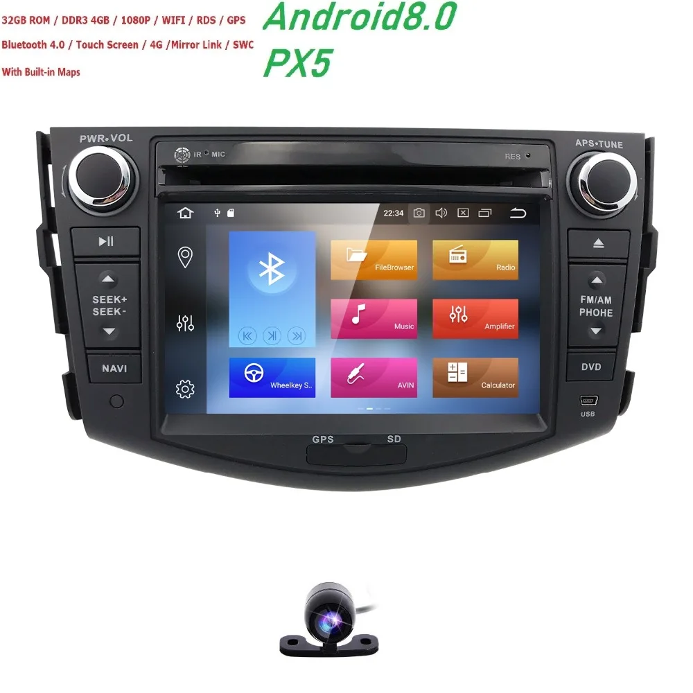 

4g+32g Android 8.0 PX5 OctaCore Car Dvd For Toyota Rav4 2007 2008 2009 2010 2011 Radio Stereo Gps Navigation With Steering Wheel