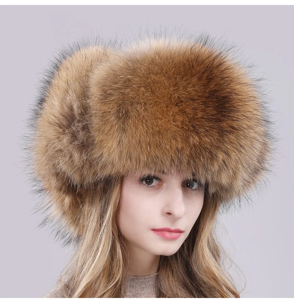 Новая зимняя шапка из натурального меха лисы, женская шапка из енота, лисы, русская ушанка, шапки унисекс, толстые теплые уши, шапка из овечьей кожи