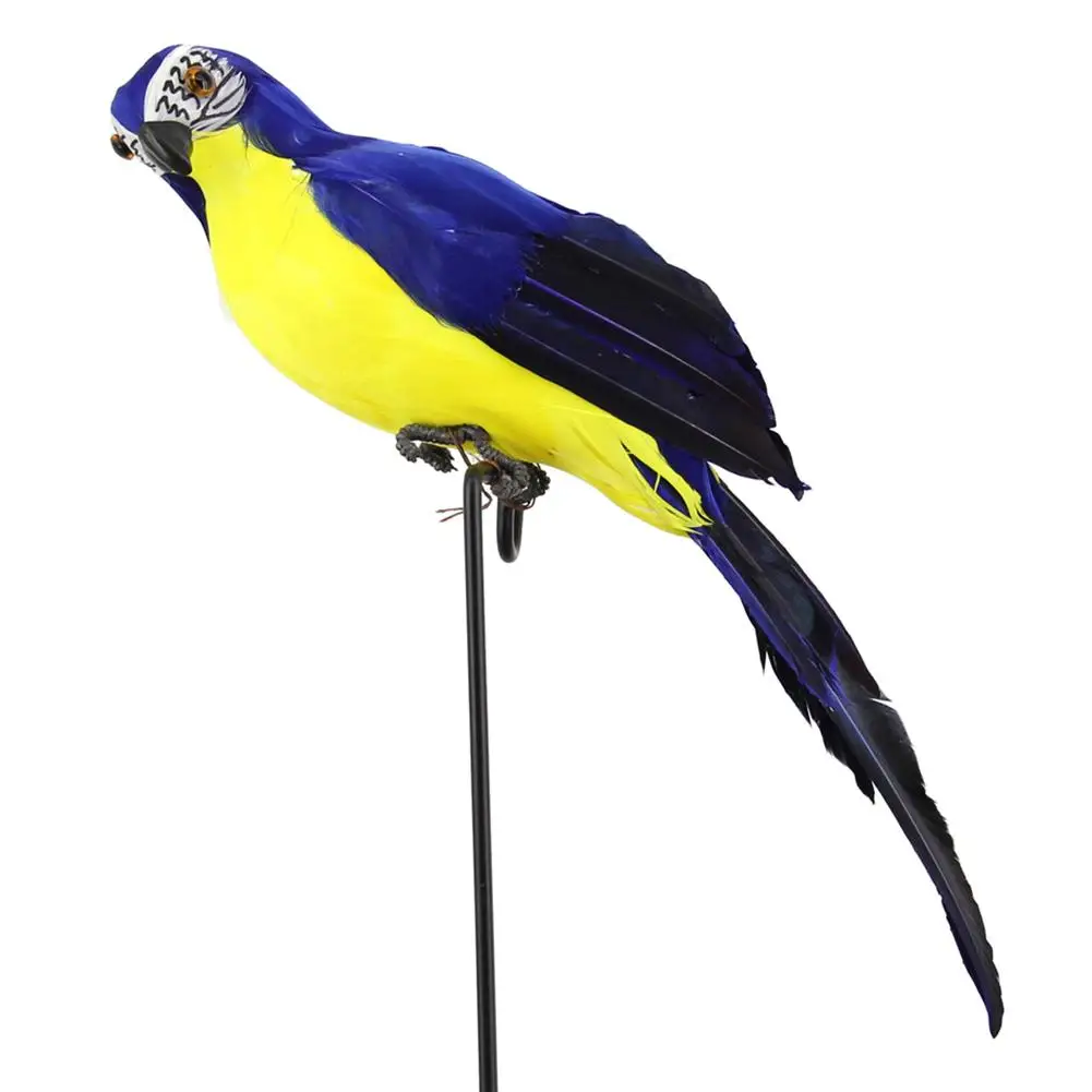 25cm Handmade Simulation Parrot Innovative Feather Lawn Figurine Ornament Desktop Animal Bird Garden Bird Prop Home Decoration - Цвет: Blue