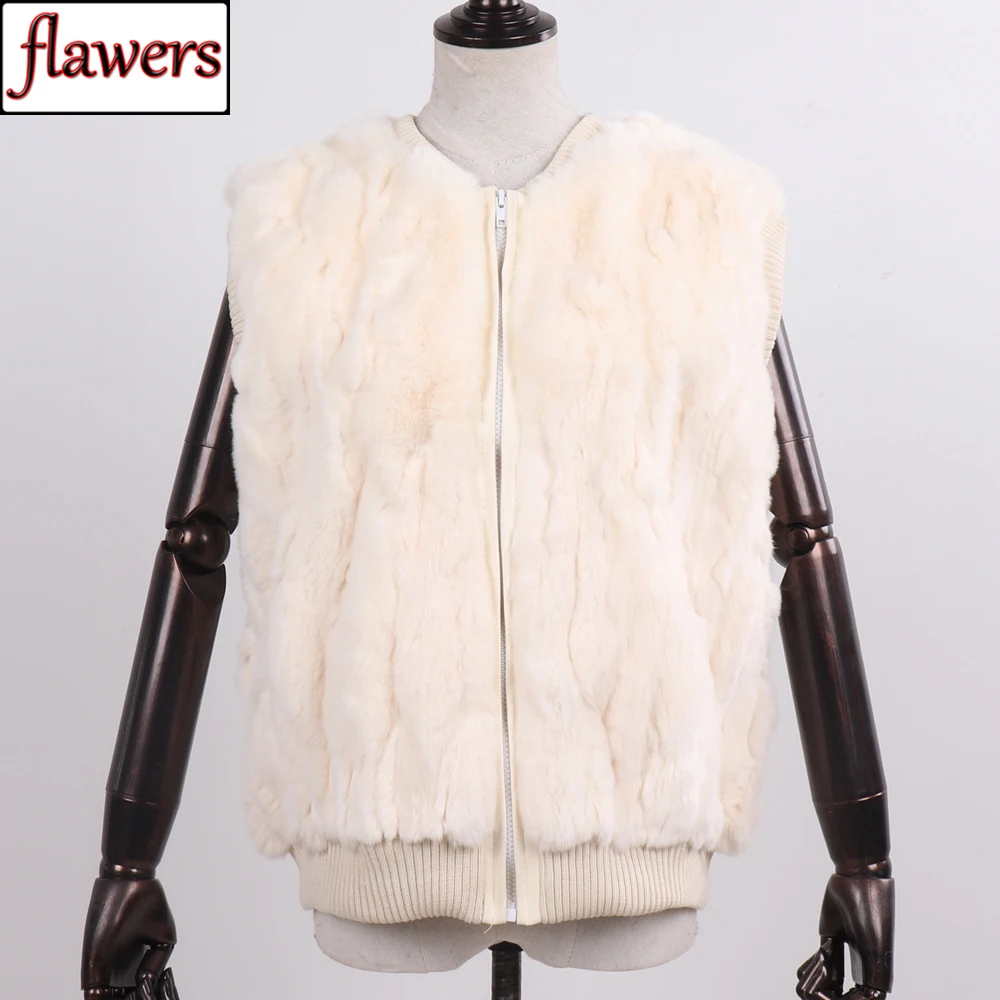 Autumn Winter Women 100% Genuine Real Rex Rabbit Fur Vest Natural Soft Rex Rabbit Fur Sleeveless Jacket Lady Warm Real Fur Gilet