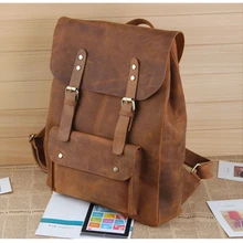 Мужской женский унисекс модный подлинный рюкзак из яловой кожи сумка для книг сумка коричневого цвета B0345