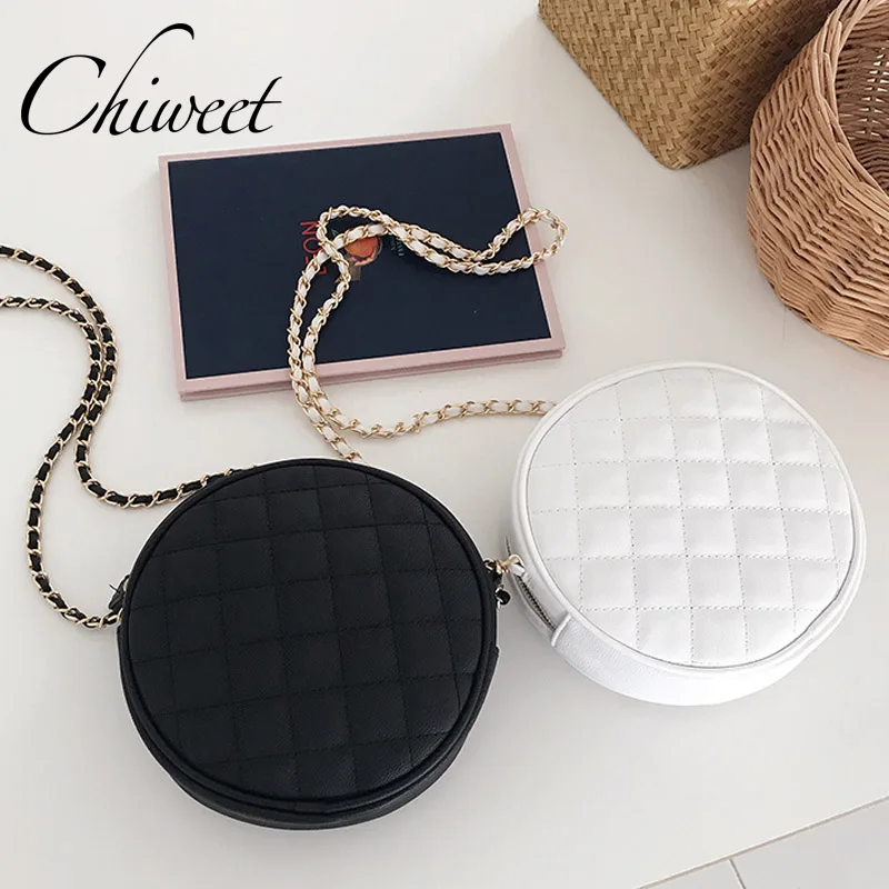 

Luxury Soft Leather Quilted Small Round Bag Brand Mini Chain Crossbody Bag Handbags Women Ladies Cute Messenger Shoulder Bags