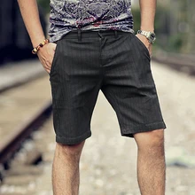 Новые летние Для мужчин белый полосатые шорты Мода вертикальный узор шорты Для Мужчин's Повседневное Тонкий Англия Стиль шорты с ширинкой на молнии K782