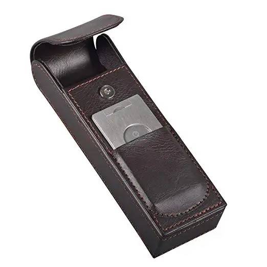 

Cigar Gedgets Brown Leather Travel Cigar Case Portable Humidor Sharp Cutter Set with gift box c181