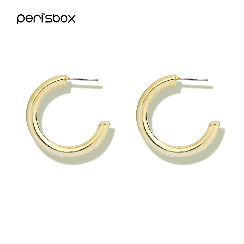 

Peri'sBox Simple Gold Silver Color Open Thick Hoop Earrings for Women Metal Round Circle Earrings Minimalist Jewelry Wholesale
