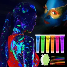 Pintura fluorescente de neón en la oscuridad, arte de cara y cuerpo, 6 colores, brillo UV, flash luminoso, maquillaje para fiesta de Halloween, pintura corporal