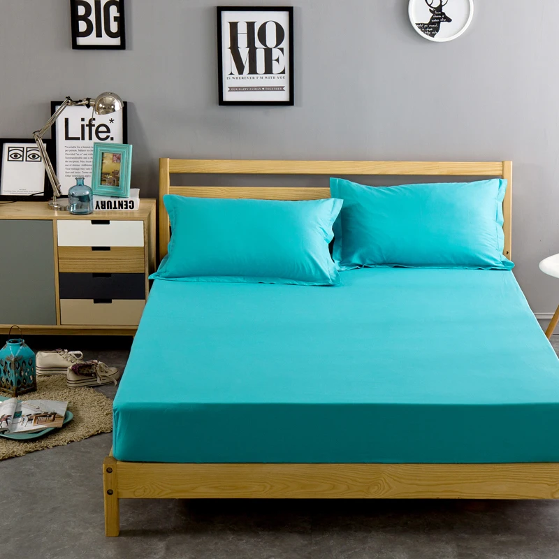 

3pcs solid color pillwocase sheets fitted bed sheet elastic mattress cover bed linen bedspread cotton twin full queen size