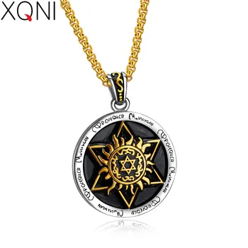 

XQNI New Arrival Six-pointed Star Sun Totem Pendant Necklace For Men Supernatural Star Box-chain Necklace Jewelry Engraving Gift
