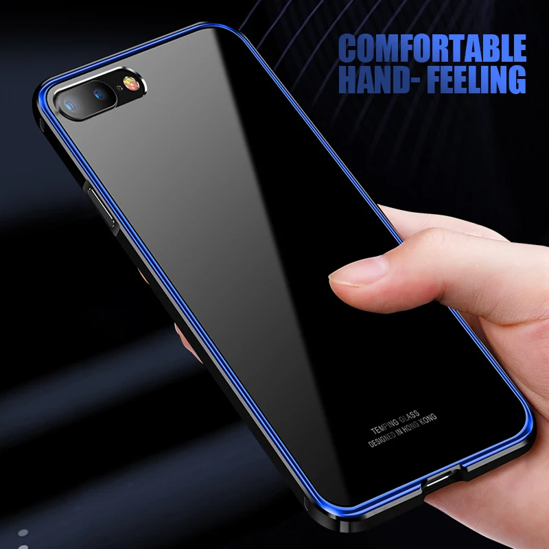 Luxury metal bumper case for iPhone 7 8 case aluminum frame+tempered