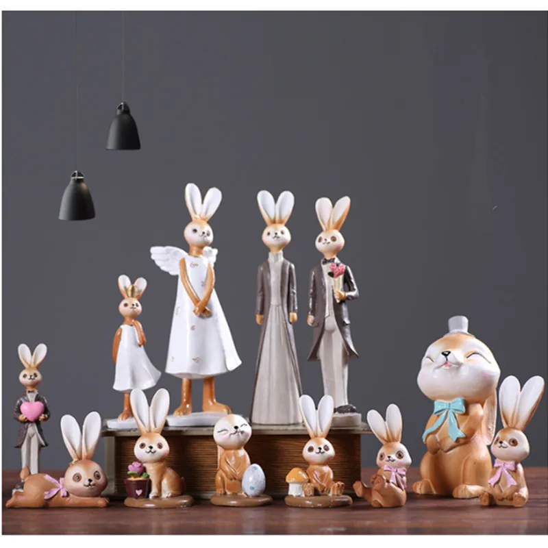 

1 PC Cute Resin Rabbit Figurines Sweet Home Decor Decorative Mocha Bunny Figures Stunning Home Decorations Craft For Girls