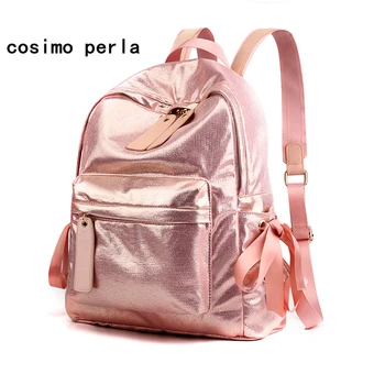 

Hot Pink Nylon Laser Backpacks for Women Fashion Simple Large Laptop Bags College Student Girls Bowknot Silk Rucksacks Travel