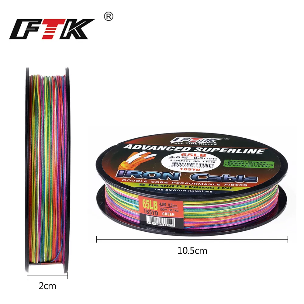 

FTK Fishing Line 150M Lines 8 Braided Mutil Braided Wire 1.0#-6.0# Code 23-85LB 0.16MM-0.40MM DIA/mm Super Abrasion Resistance