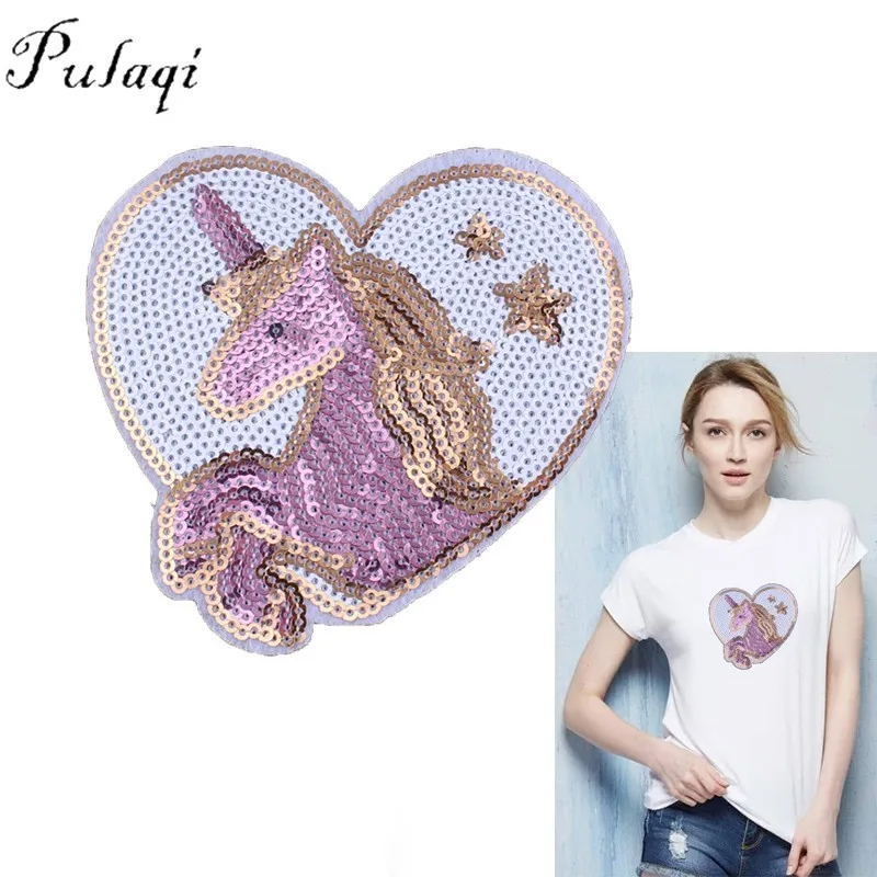 

Pulaqi Unicorn Patches For Clothes Sew On Cartoon Sequin Applique Applications Motif Embroidery Patches Sticker DIY Accessory H