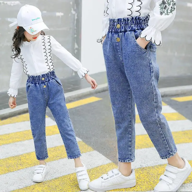 Spring Autum Children Jeans Pants Solid Kids Baby Jeans Casual Style Kids Denim Leggings For Girls Teenage Clothes N04