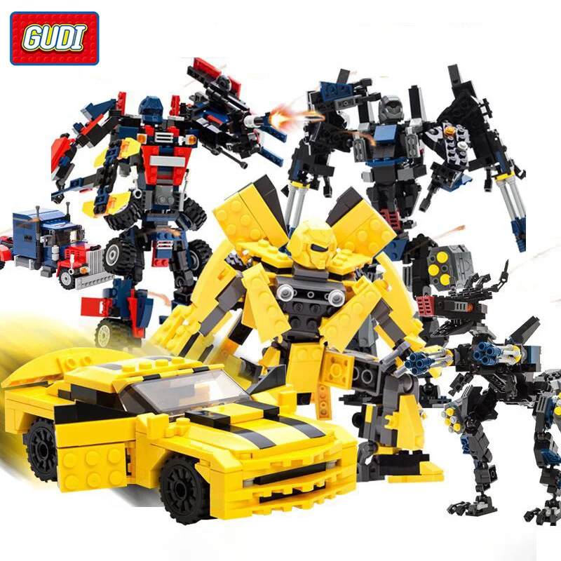 

Gudi Transformation Robot Yellow Car Bricks 2 In 1 Building Blocks Sets Creator Educational Toys For Children Gift