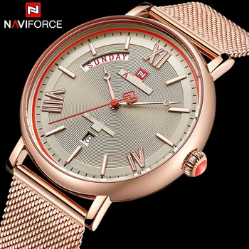 

NAVIFORCE Top Brand Luxury Men Quartz Watches Stainless Steel Mesh Waterproof Watches Classic Men's Wristwatch Relogio Masculino