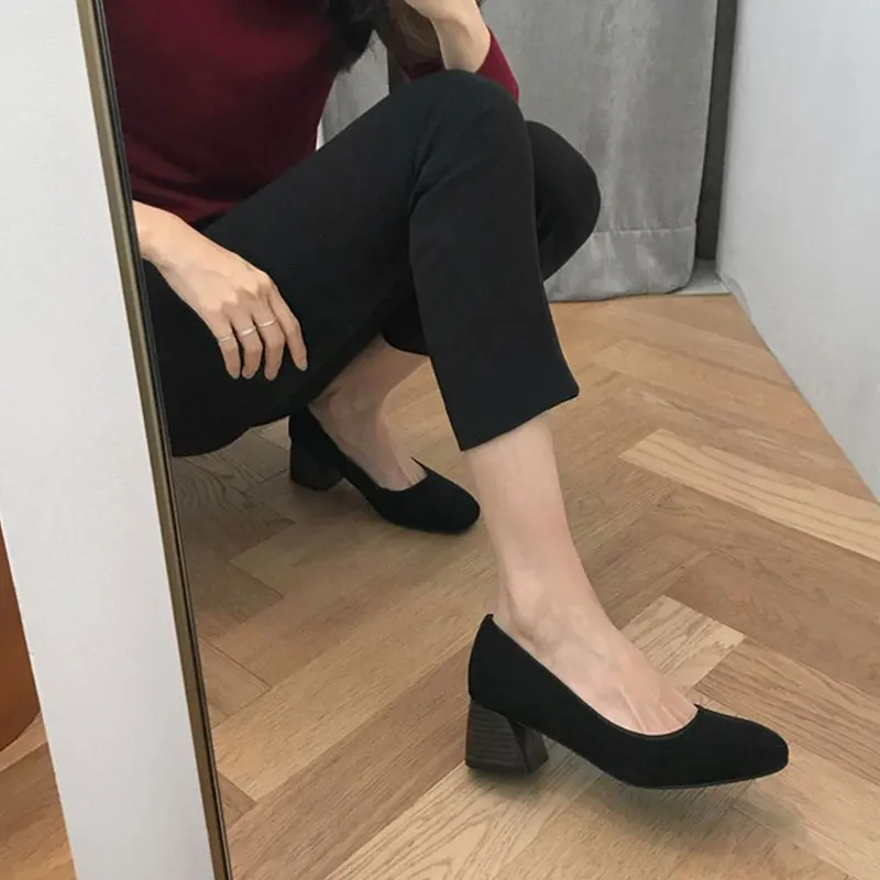 Najtaniej EOEODOIT damskie jesienne czółenka kwadratowe Toe Med Chunky Heel stado codzienne modne obuwie praca w biurze pompy