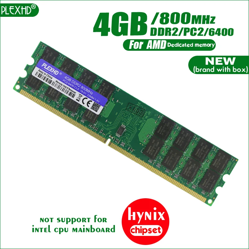 

New PLEXHD 4GB DDR2 PC2-6400 800MHz 4G PC2 6400 For Desktop PC DIMM Memory RAM 240 pins For AMD High Compatible (Hynix chips)