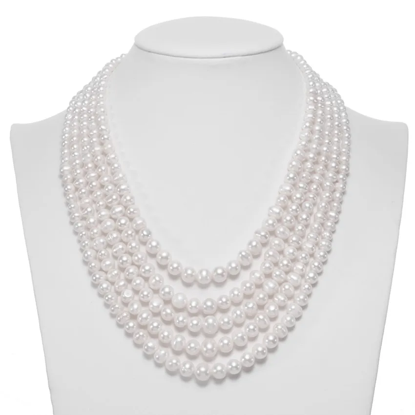 

SNH 5 strands graduated pearl necklace 3-9mm AA off round pearl necklace jewelry for women free shipping