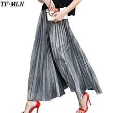 TFMLN 2017 Autumn Pleated Skirt Womens Saia Faldas Mujer Skirt Jupe Saias Fashion Autumn Step Skirt Stretch Female Long Skirts