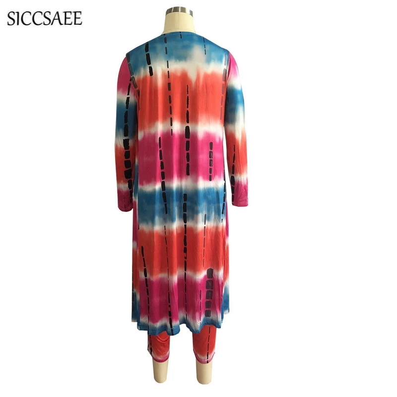 Tie Dye Printed 3 Piece Set Women Tube Bodysuit Strapless Crop Top Maxi Cardigan Long Sleeve Sexy Korean Cape Cloak Fall 2018