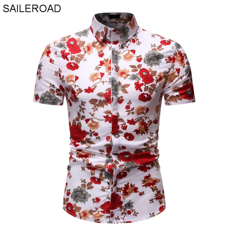 SAILEROAD Camisa Flores Hombre Blusa Masculina Shirts Hawaiian Men's Floral Shirt Slim Print Tops Camisa Preta