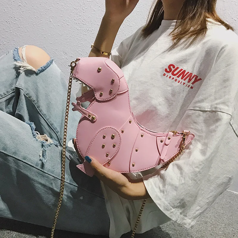 INS модная сумка-мессенджер на плечо с заклепками в виде динозавра милая розовая сумка для девочек маленькие дорожные сумки ручной работы сумки через плечо