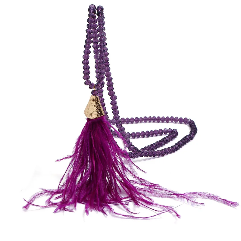 LZHLQ новое ожерелье с кисточками шелковые кисточки стеклянные бусины из хрусталя ожерелье s 90 см длинное ожерелье женские подарки модное богемное ювелирное изделие - Окраска металла: Purple