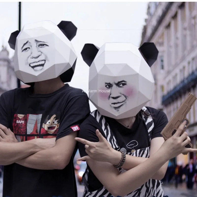 Маскарадные маски Хэллоуин маска голова панды смайлик посылка Masker вечерние Косплэй животных DIY Творческий Бумага маска Забавные тушь