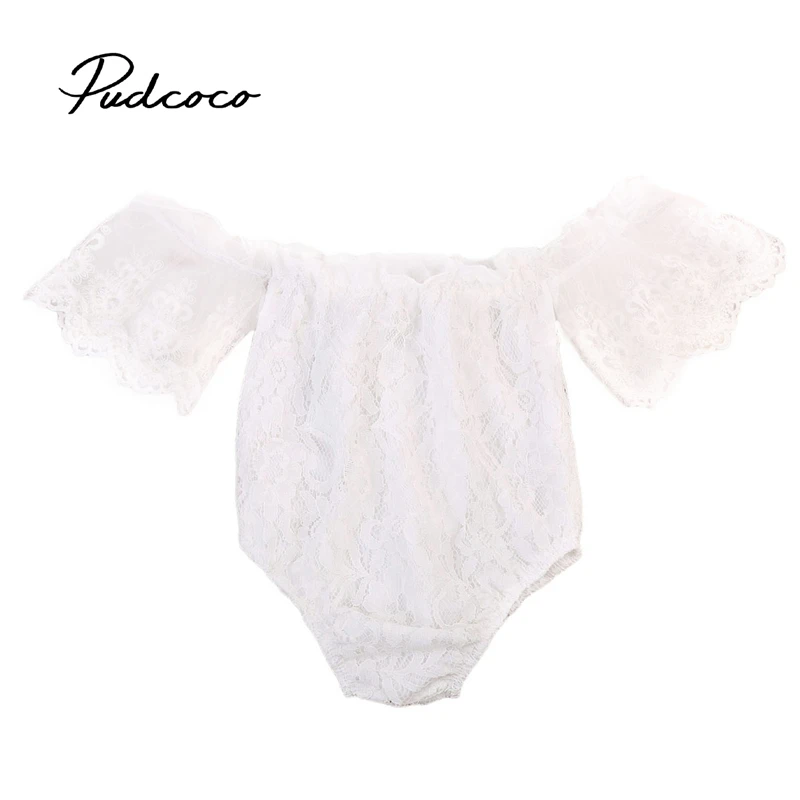 Pudcoco body con hombros descubiertos para niña, mono de encaje blanco
