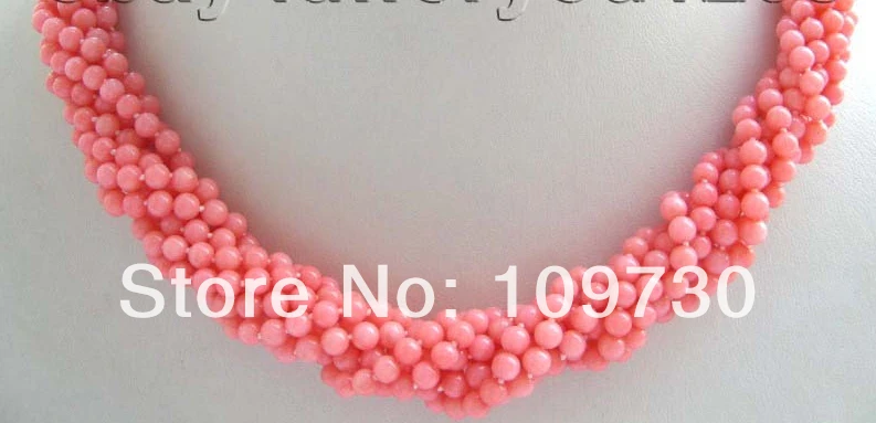 

Jewelry 002396 8rows Natural 4mm Pink Round Coral Necklace 18KGP