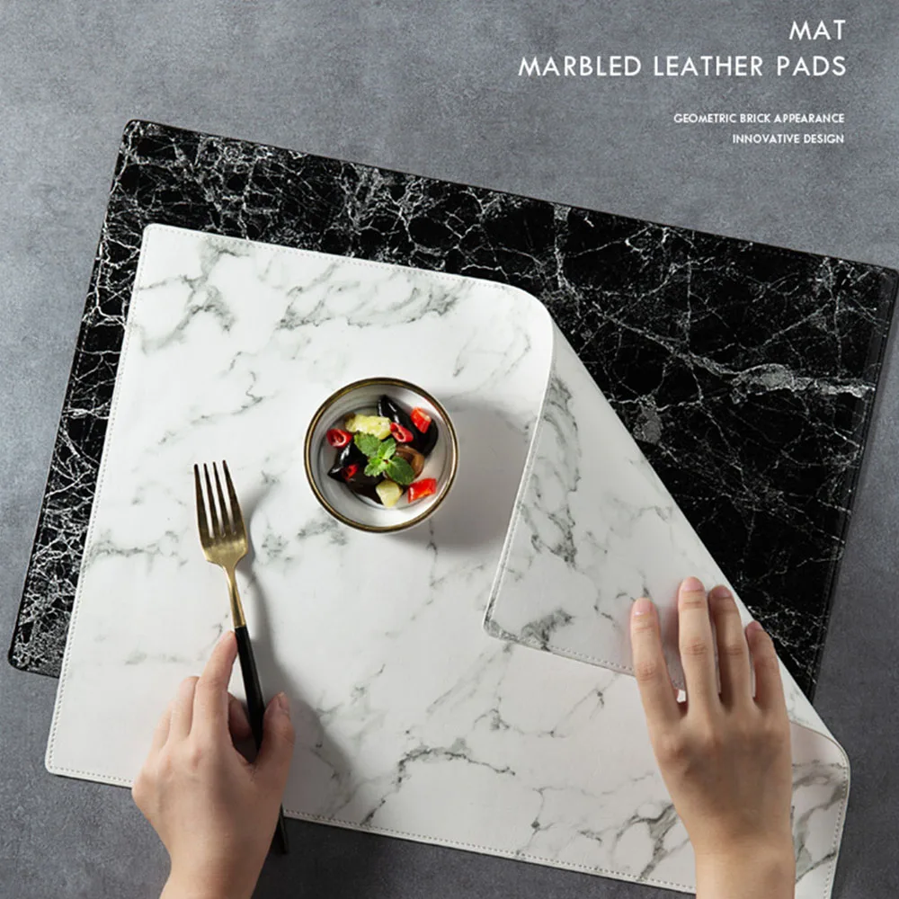 Luxury PU Leather Placemat Black White Marble Pattern Table Mat Heat Insulation Waterproof Placemats Bowl Coaster 45x32CM 1PCS