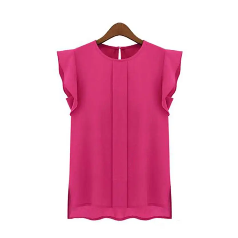 Trendzone 501 1PC Womens Casual Loose Chiffon Short Tulip Sleeve Blouse Shirt Tops Free Shipping - Цвет: Hot pink