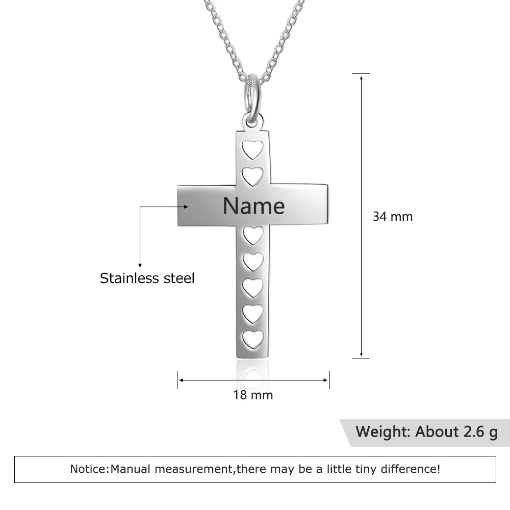 Персональный подарок пользовательское имя крест ожерелье с вырез в форме сердца из нержавеющей стали кулон с гравировкой ювелирные изделия(JewelOra NE103253