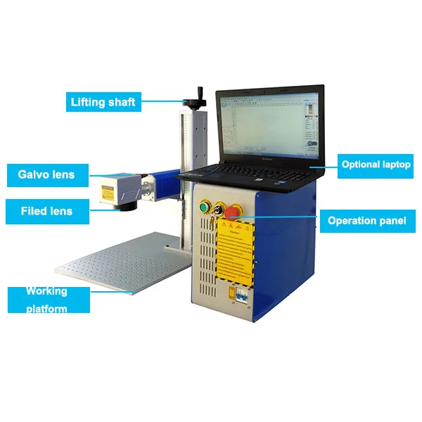 20 Вт сплит портативный Волоконно лазерная маркировочная машина металла + ноутбук 2D Рабочий стол Бесплатная доставка по морю