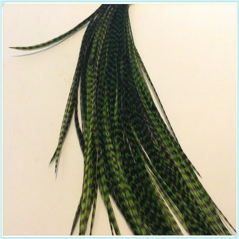 Colorful Hot Sale Fashion 100% Real Thin Rooster Feathers Hair Extensions dark green 10 ...