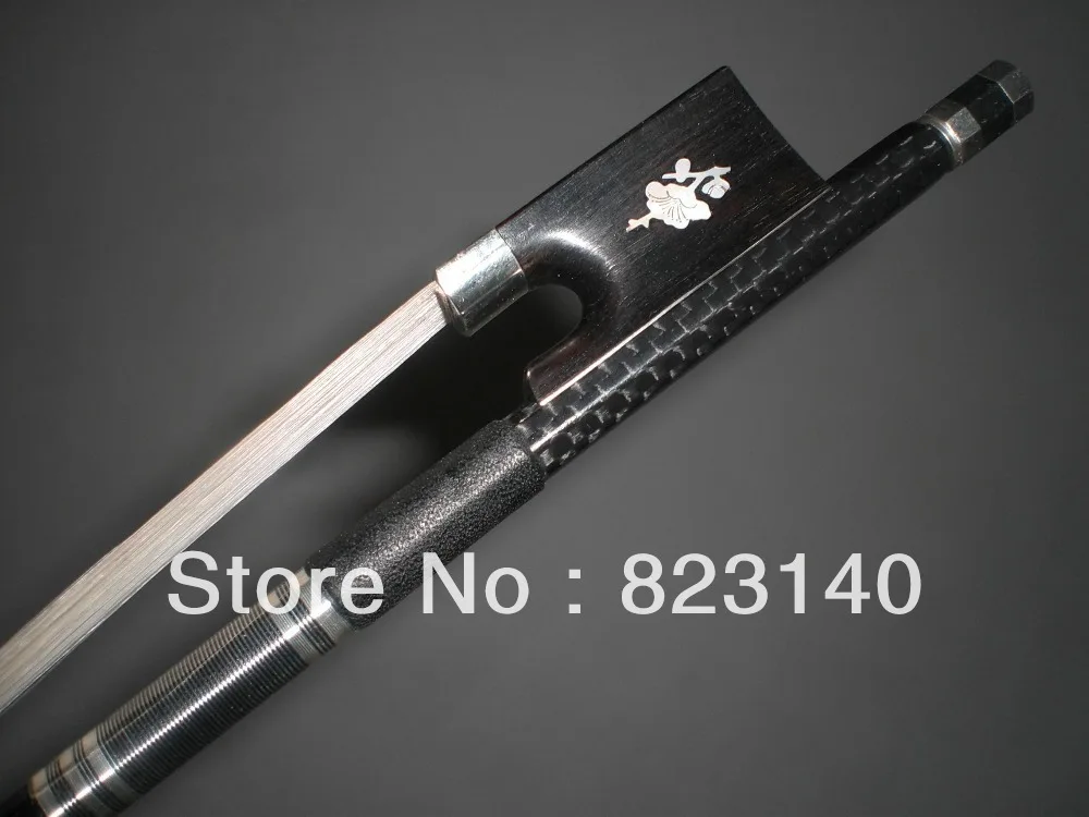 

1 PCs Nice 4/4 Strong Carbon Fiber Bow with Flower inlay Ebony Frog White mogolia bow hair 2006#