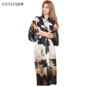 

Black Fashion Ladies Summer Kimono Long Bath Robe Gown Chinese Women's RayonBrides Wedding Robe Nightgown One Size T069