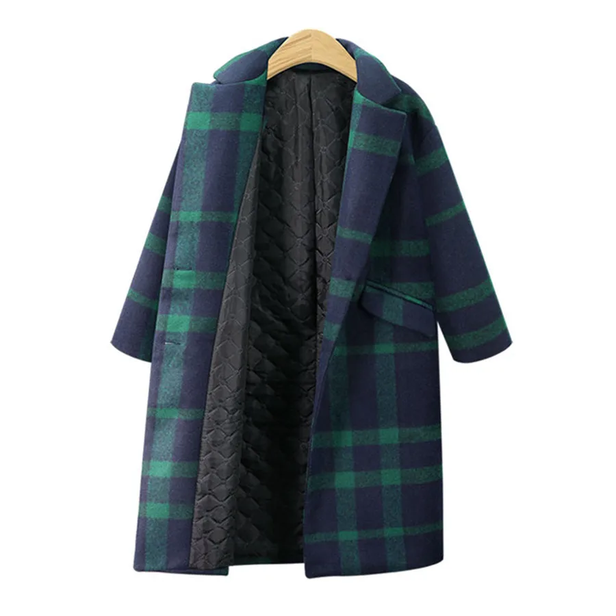 Hodisytian, Зимняя мода, женское клетчатое шерстяное пальто, повседневное, хлопок, в клетку, толстый кардиган, женское кашемировое пальто размера плюс 4XL