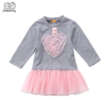 Новинка года, милое детское Тюлевое платье-пачка, очаровательное детское Кружевное платье-пачка с длинными рукавами и сердечками для маленьких девочек, милое Сетчатое платье для маленьких девочек