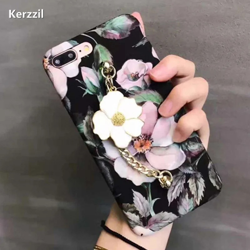 

Kerzzil Fashion Art Retro Oil Painting Chain Flower for iPhone 7 7Plus Case Hard PC Phone Shell for iPhone 6 7 6s Plus Case Capa