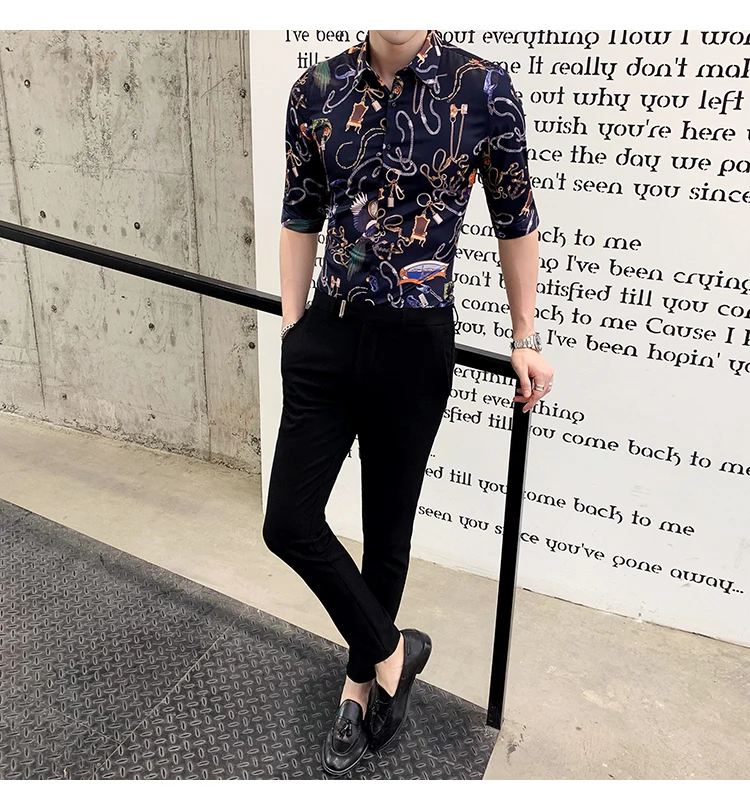 Брендовая мужская рубашка с коротким рукавом Camisa, модные повседневные облегающие рубашки 2019, летние дизайнерские Клубные вечерние рубашки
