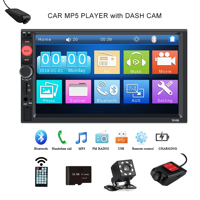 

2 Din autoradio 7010B Car Radio Touch Screen Car Audio Bluetooth multimedia player rear view camera Car stereo DVR Mirror Link