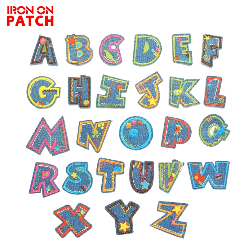 

iron on Alphabet Letter patches English Language Applique Cartoon Color Iron on badge Kid's Baby cloth Embroidery Admission name