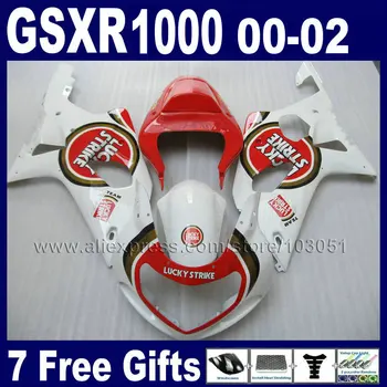 

OEM Injection made Fairings for GSXR 1000 K2 SUZUKI 01 00 02 GSXR1000 2002 2001 2000 red white lucky strike fairing ki