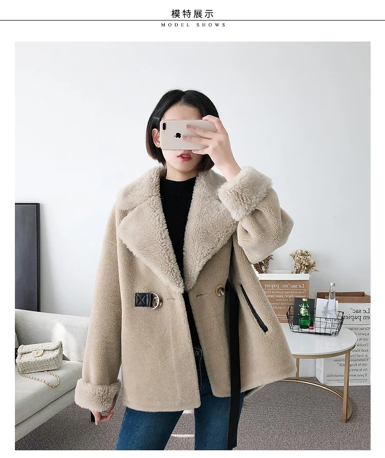 AYUNSUE, Женское пальто с натуральным мехом, Осень-зима, пальто для женщин, Корейская стрижка овец, шерстяная куртка, одежда Abrigo Mujer Y737 KJ2407