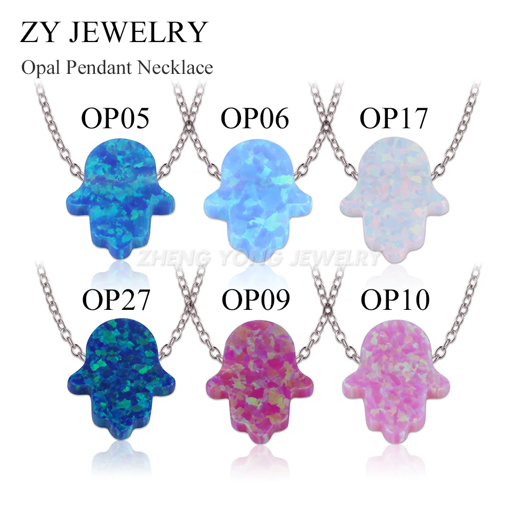 

Factory Process 925 Sterling Silver Link Chain Hamsa Hand Opal Necklace 11x13mm Fatima Hand Fire Opal Stone Silver Jewelry