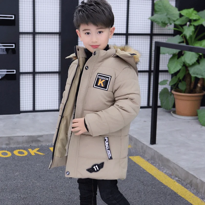 

Children's Clothing Boy Winter Coat Long Section Thicken 2019 New 12 Children's Cotton Jacket High-quality 13 Hand-padded Cotton