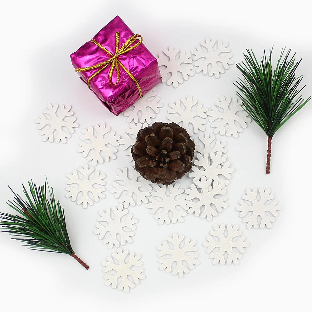 HUADODO 50 шт. 3 см деревянная искусственная Снежинка DIY ремесло снег Рождество украшения для нового года вечерние скрапбукинга декор стола