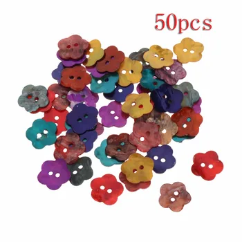 

JAVRICK 50Pcs 14mm Assorted Color Natural Shell Tiny Mini Flower Buttons 2 Holes For Sewing DIY Craft Jewelry Making New